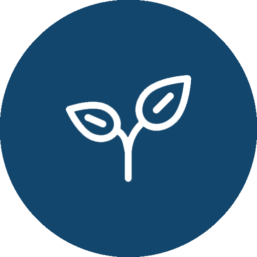 White outline of a sprouting plant with two leaves inside a solid dark blue circle, symbolizing growth or nature—perfect for representing Crop and Livestock Insurance in Southeast Missouri.